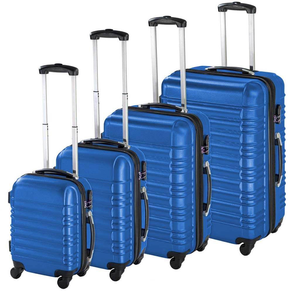 Sada 4 cestovných kufrov s tvrdým krytom, 4 rôzne farby-modrá