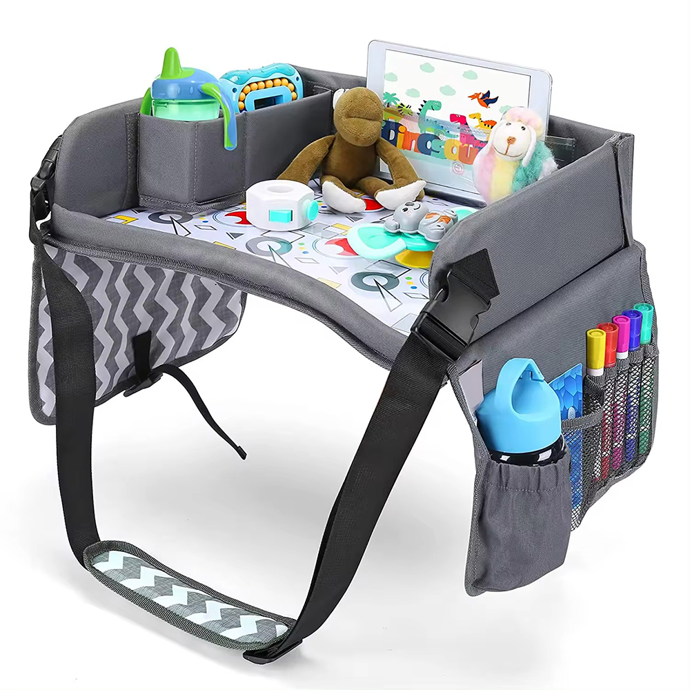  Prenosný detský stolík do auta s vreckami, sivý