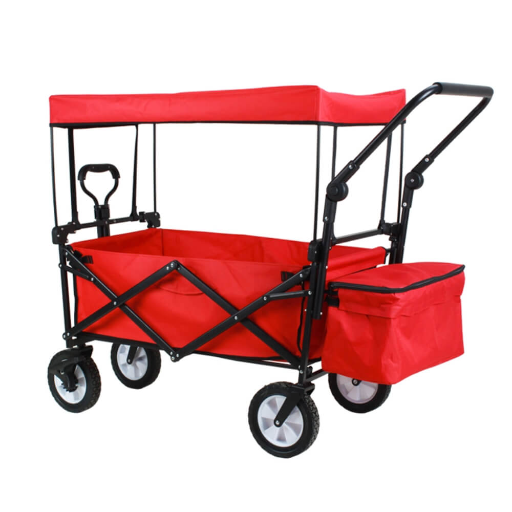 Skladací vozík so strechou, ťahací-tlačací, červená