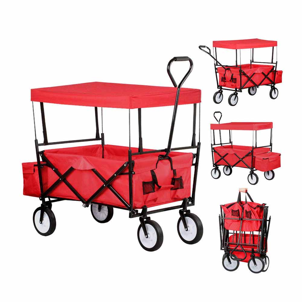 Skladací vozík so strieškou, 2 farby- červený