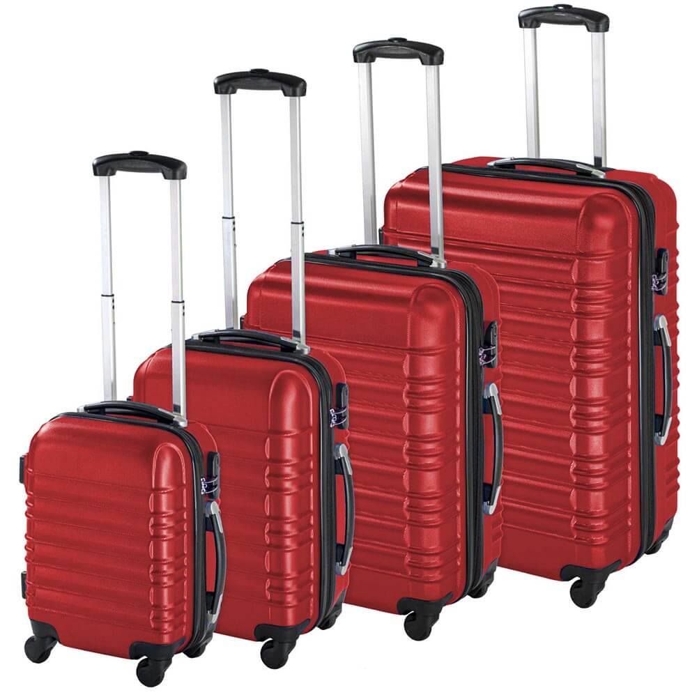 Sada 4 cestovných kufrov s tvrdým krytom, 4 rôzne farby-červená