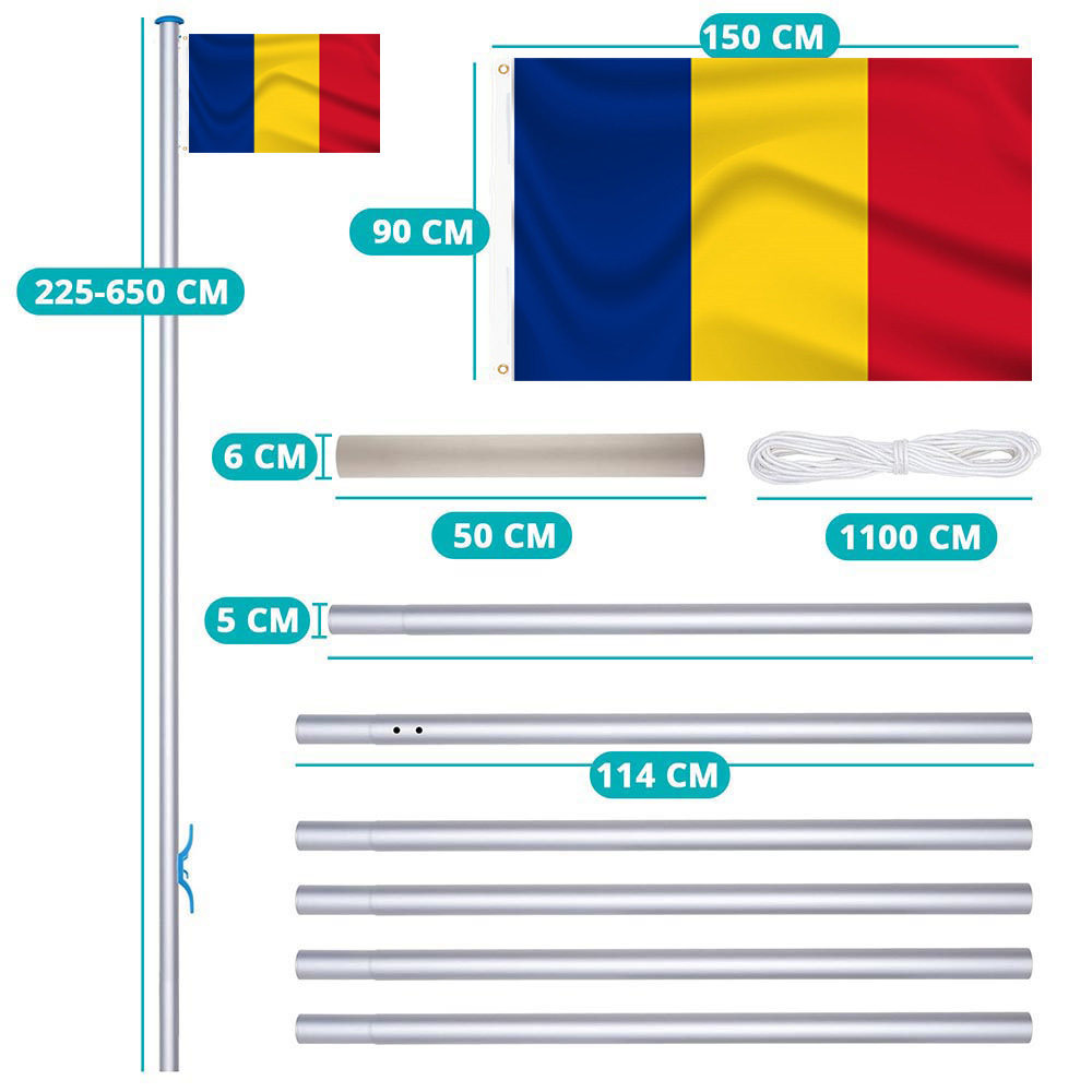 Vlajkový Stožiar S Rumunskou Vlajkou, 90x150 Cm