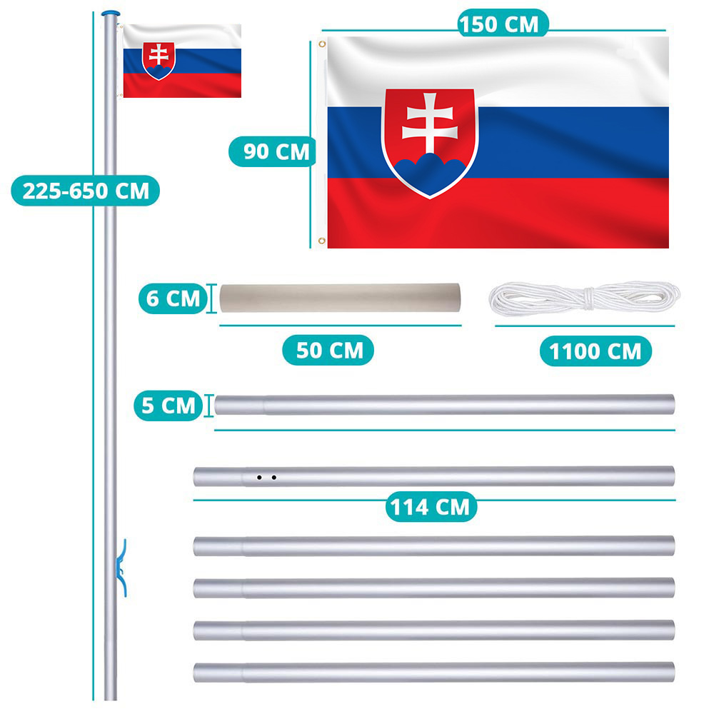 Vlajkový Stožiar So Slovenskou Vlajkou, 90x150 Cm