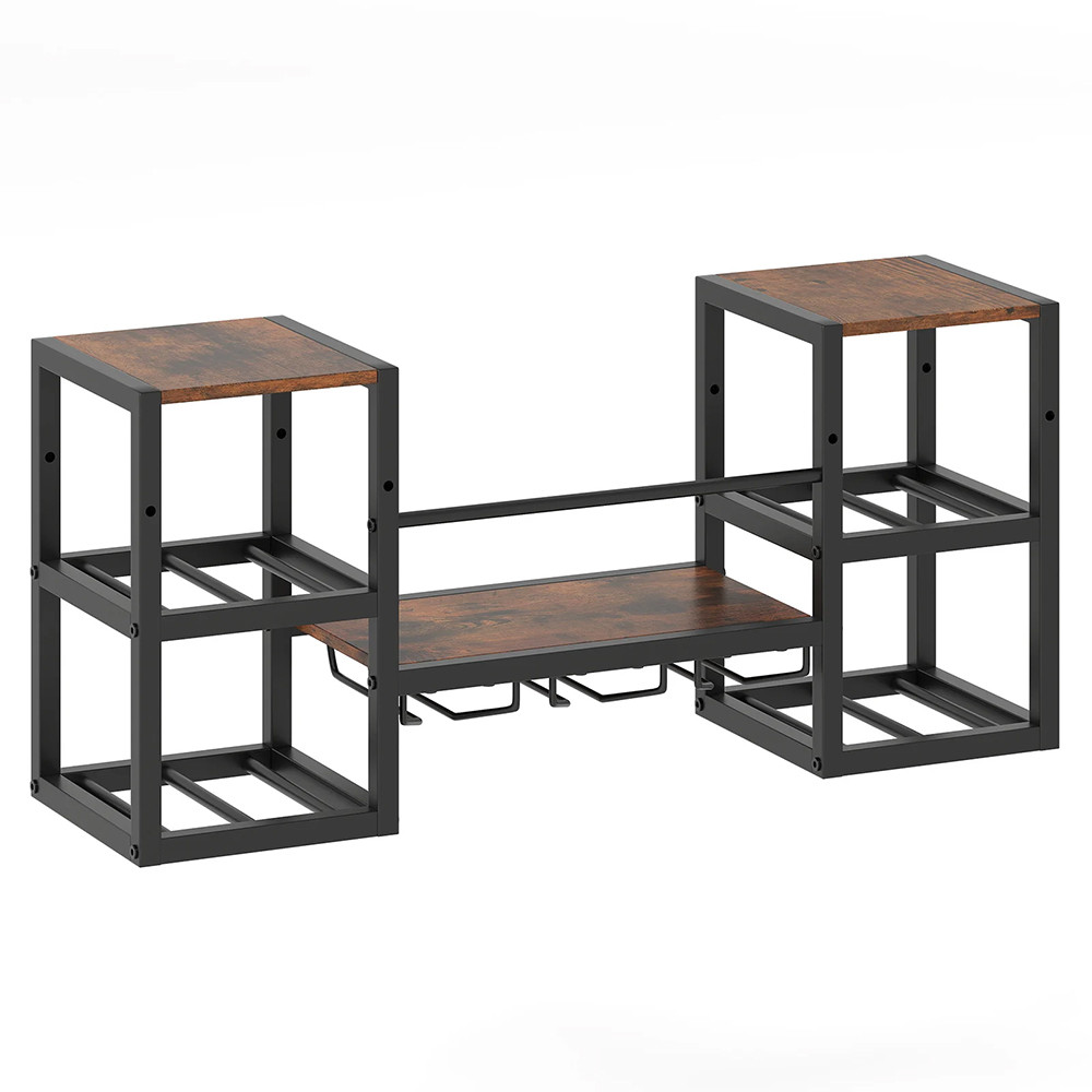 Kovový nástenný držiak na víno s držiakom na poháre