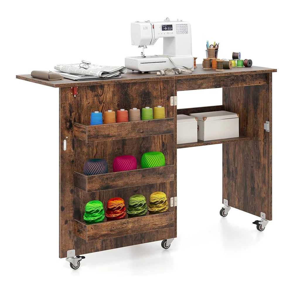 Skladací šijací stôl v rustikálnej hnedej farbe