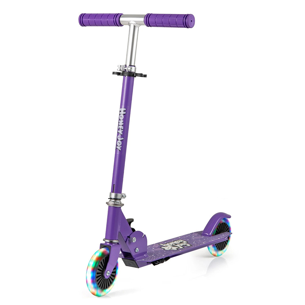 Skladacia detská kolobežka z ľahkej hliníkovej zliatiny s LED svetlami na kolesách, fialová